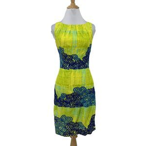 Anthropologie Tabitha Azure Scroll Dress Women 0 Embroidered Boat Neck Sheath